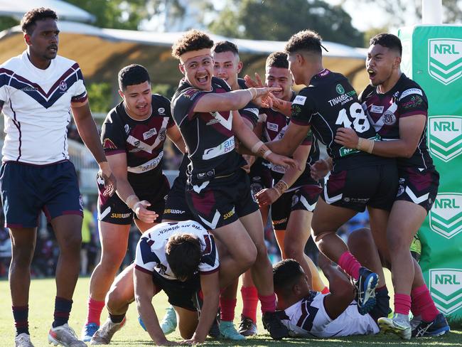 Marsden 9. Tyree Bowman scores, Marsden SHS v Ipswich SHS, Langer Trophy semi-finals, Langlands Park, Coorparoo. Picture: Liam Kidston.