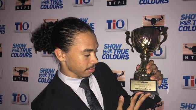 Darwin Buffaloes' Malcolm Rosas wins the NT News Rising Star award for the 2018/2019 season. Picture: Will Zwar