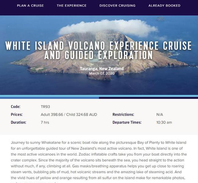 The Royal Caribbean ad for the White Island Volcano Experience.