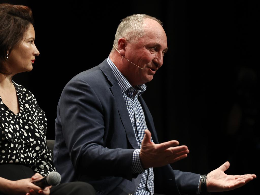 Barnaby Joyce shows his frustration during the energy transition panel at the 2023 Bush Summit. Picture: Jonathan Ng