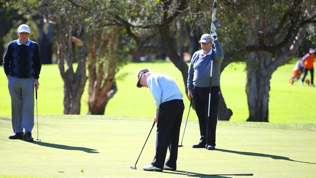 100-year-old Cammeray Golf Club member Les Dance plays his regular Saturday golf. Picture: Phillip Rogers