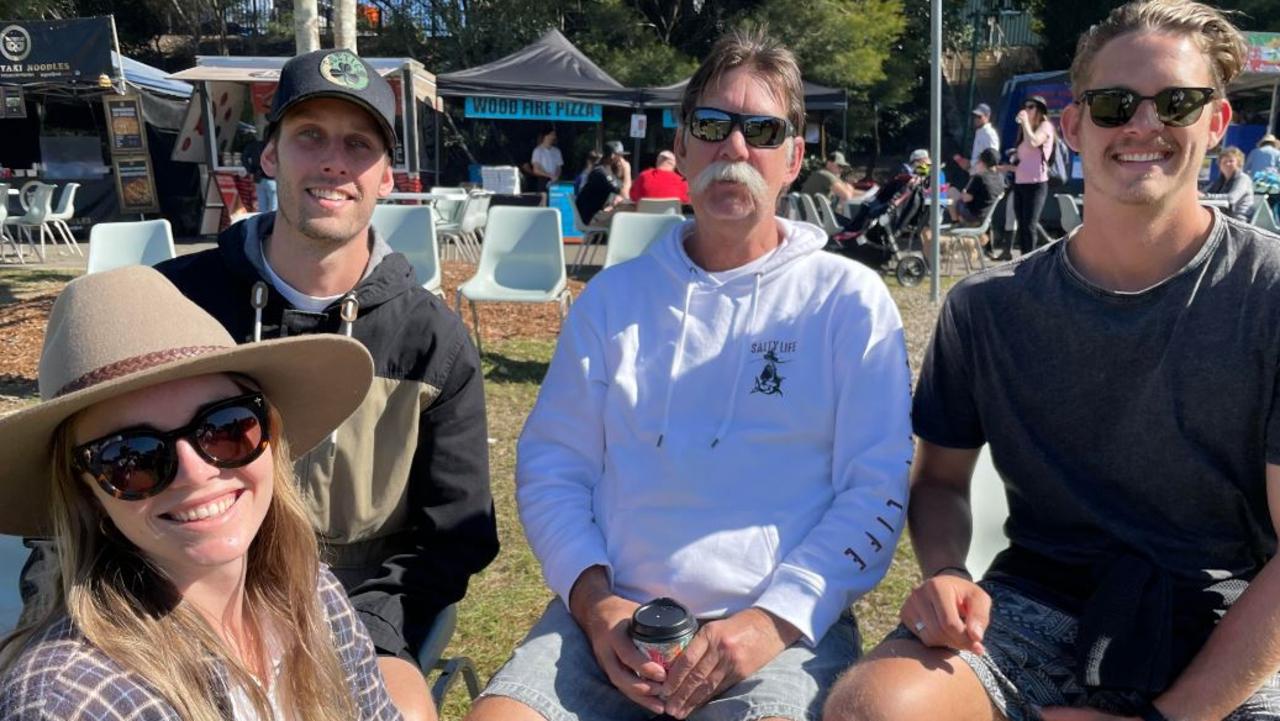 From left, Kellie Thomsen with Jake, Mike and Brent Evans.