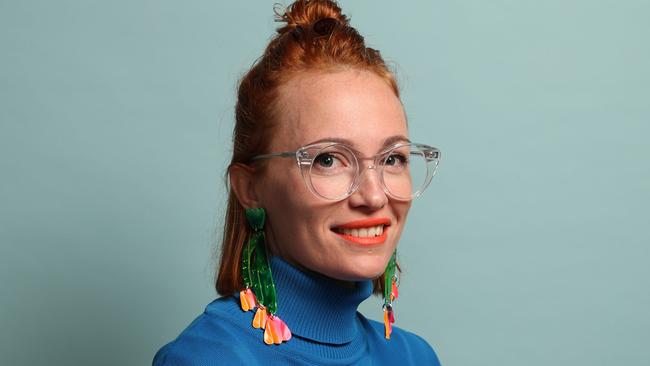 Brisbane-based Concrete Jellyfish designer Rene Skelton  makes bold resin earrings. Picture: Liam Kidston.