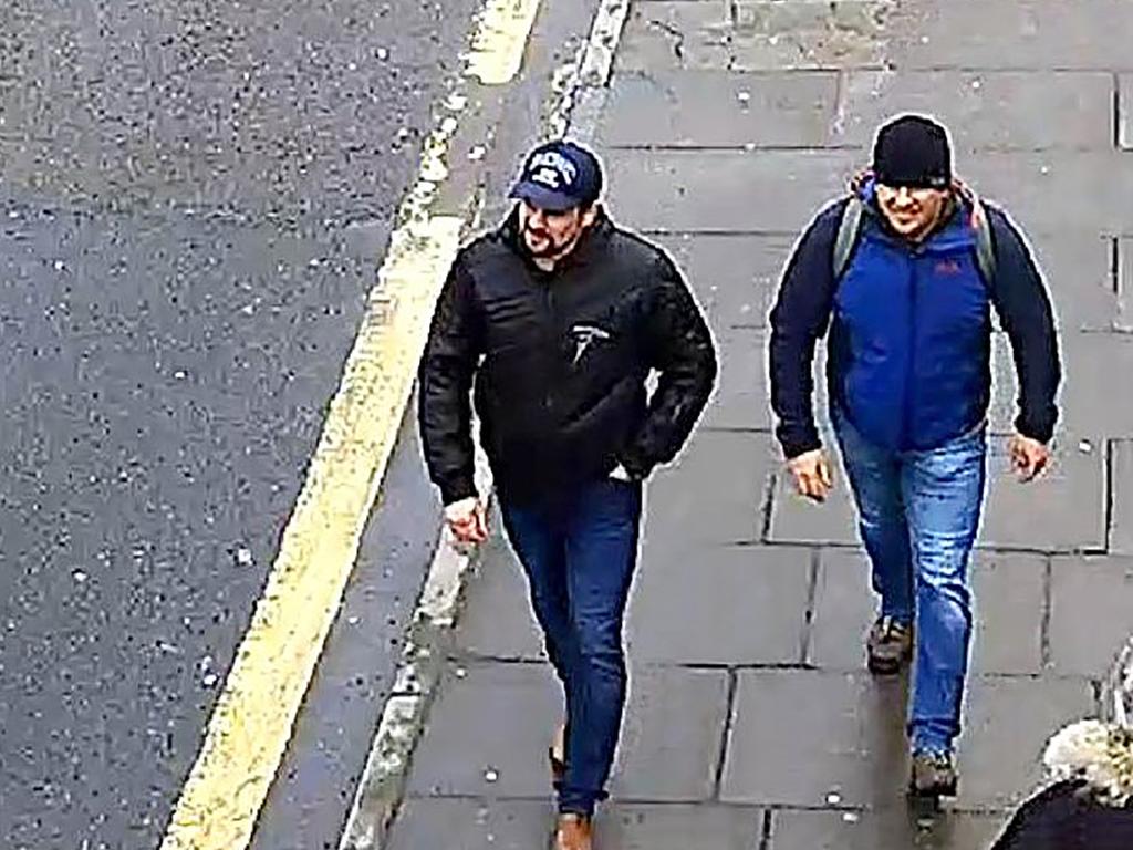 Alexander Petrov (R) and Ruslan Boshirov are wanted by British police in connection with the nerve agent attack on Sergei Skripal and his daughter Yulia. Picture: AFP