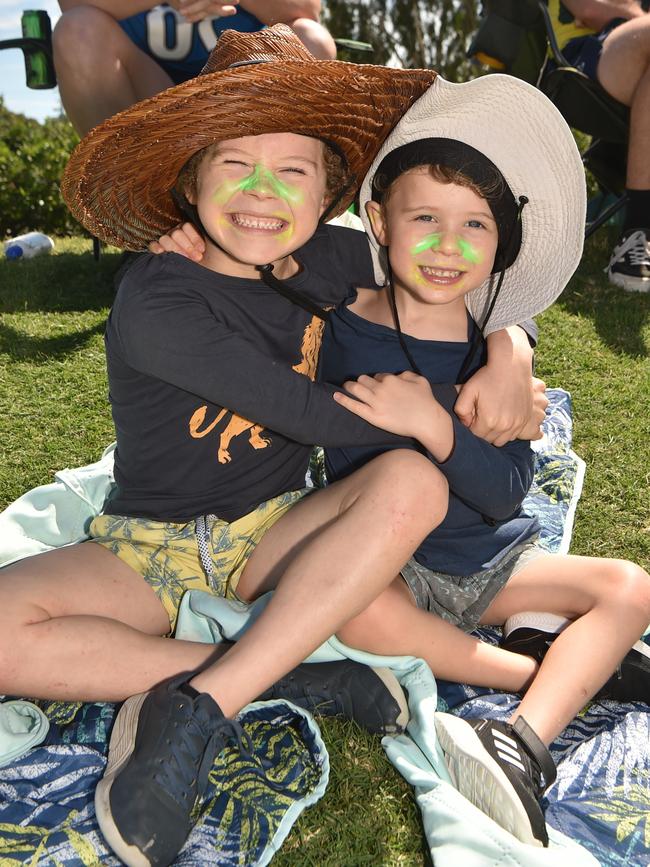 Game three of Dettol ODI series between Australia and Zimbabwe at Riverway Stadium. Theodore, 6, and Archer Price, 4. Picture: Evan Morgan