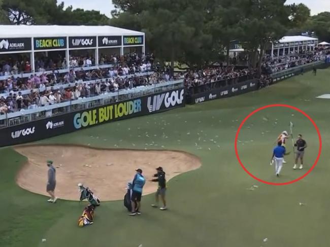 Lucas Herbert’s caddie Nick Pugh hit by errant water bottle throw on the 12th hole