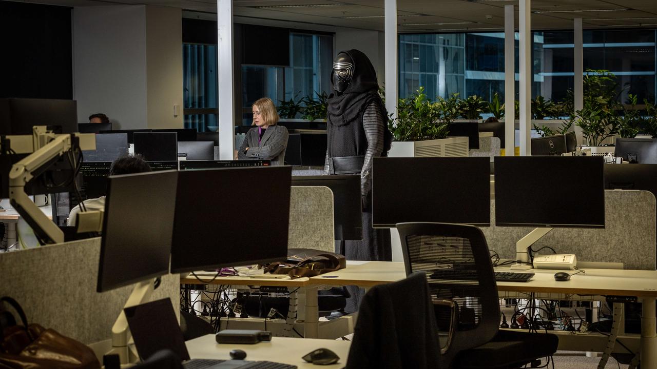 Cosplayer and head of I.T. at VLine, Stuart Brockwell, wears his Kylo Ren costume in the office in preparation for May the 4th. Picture: Jake Nowakowski