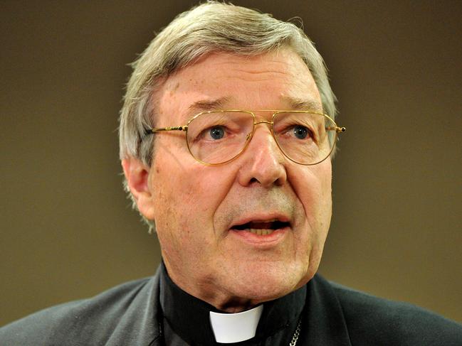 Cardinal George Pell answers a question at a press conference where he addressed claims he tried to conceal the history of a priest accused of sexual abuse, in Sydney on Tuesday, July 8, 2008. (AAP Image/Paul Miller) NO ARCHIVING