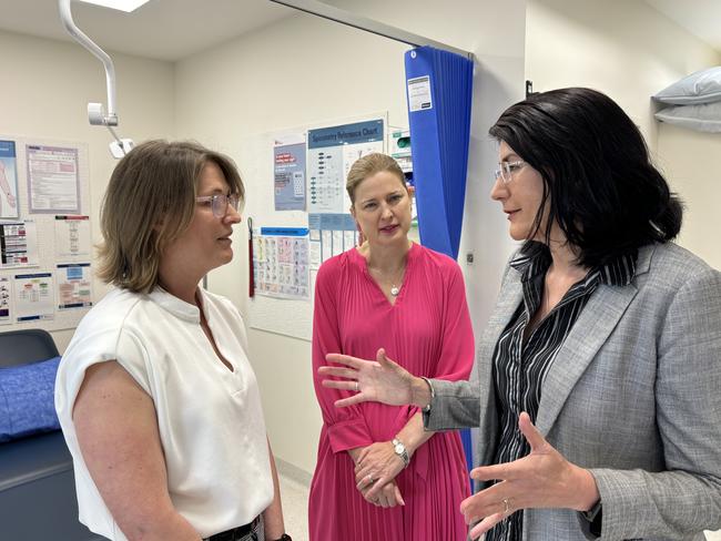 Glebe Hill Family Practice Director Alice Frampton, Federal Franklin Member Julie Collins and Tasmanian Health Minister Jacque Petrusma. Picture: Simon McGuire.