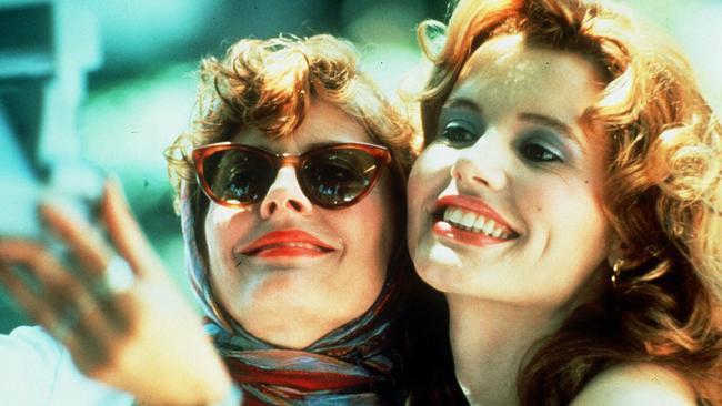 Actor Geena Davis and Susan Sarandon in scene from film "Thelma and Louise".