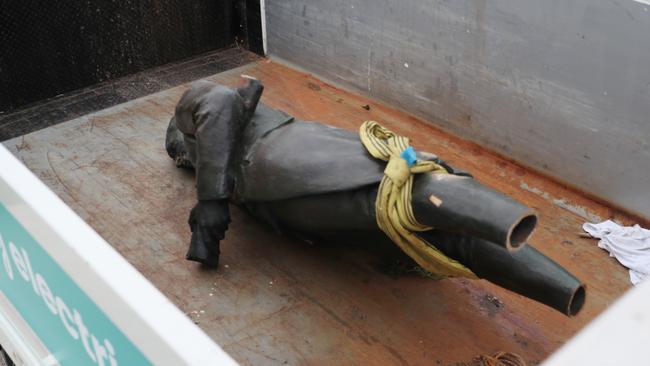 The statue of Captain Cook in St Kilda was cut down on Thursday night. Picture: David Crosling