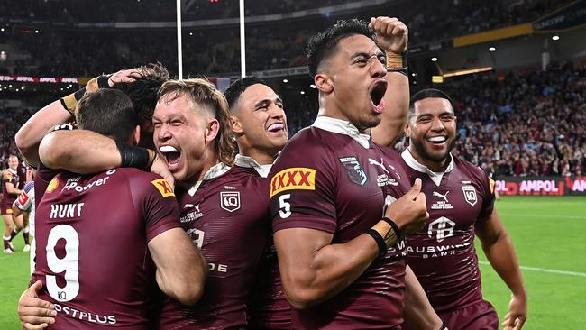 Murray Taulagi and Reuben Cotter celebrate victory following game two - but how many were awake across the Tasman? Picture: Getty