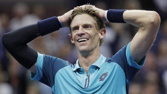 Kevin Anderson, of South Africa, reacts after defeating Pablo Carreno Busta in the US Open semi-finals.