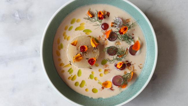 Pretty as a picture and mop-the-bowl good, the alabas almond soup. Picture Rebecca Michael