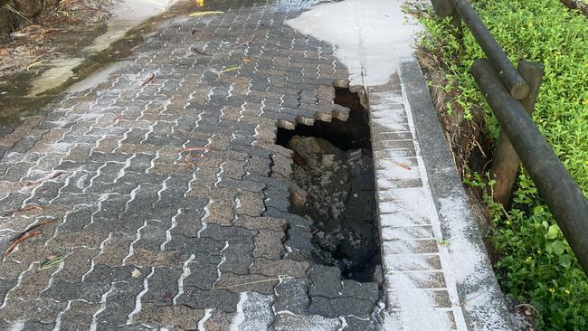 The sinkhole at Marine Parade, Yamba appeared after rain battered the coast line in the 2022 floods.