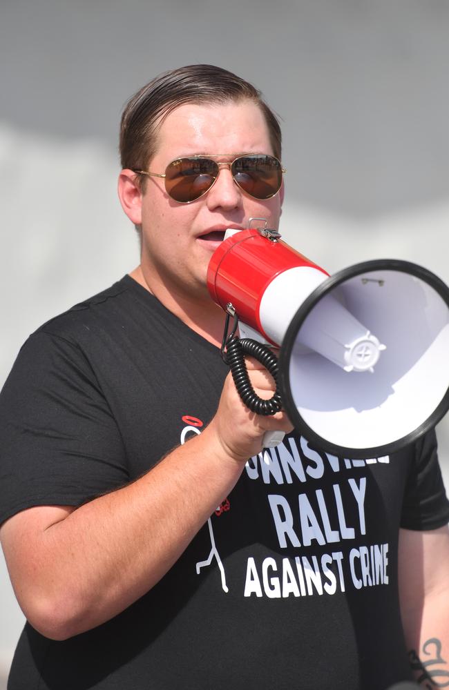 Crime Rally outside Qld Country Bank Stadium Townsville, where the Premier is holding a community cabinet meeting. Clynton Hawks organiser.