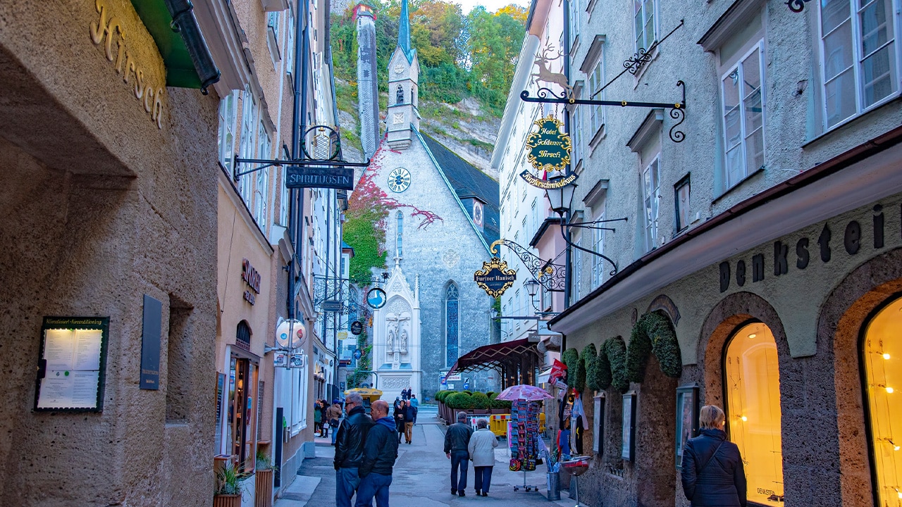 <h2>Best shopping</h2><p>Follow the not-so-yellow brick road to Getreidegasse (roughly translated as &ldquo;Grain Lane&rdquo;), the bustling heart of the historic Old Town and a Unesco World Heritage Site since the 1990s. This winding thoroughfare is lined with narrow shopfronts running the gamut from folkwear to international chains, plus traditional inns and a few museums of note including <a href="https://mozarteum.at/en/mozart-museums" target="_blank" rel="noopener">Mozart&rsquo;s birthplace</a>. Linzergasse, across the river, is more popular with locals and just as charming, but beware: shops are closed on Sundays.</p>