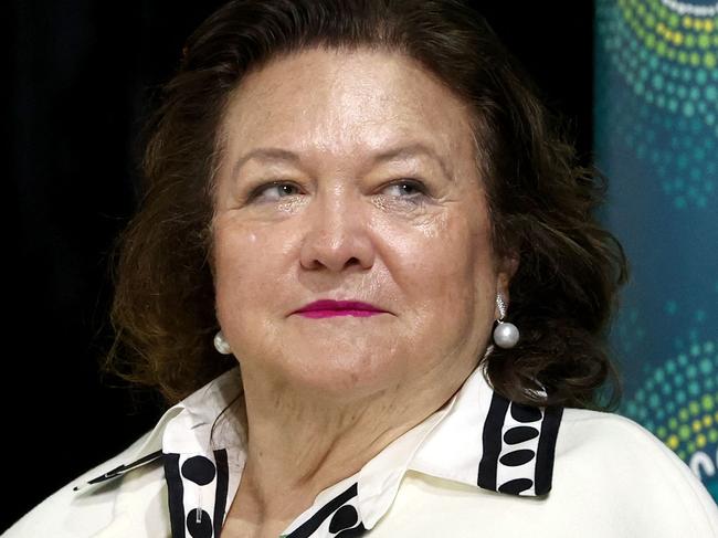 Australiaâs richest woman Gina Rinehart reacts during an official ceremony for the members of the Australian Paralympic swimming team at the Australian Swimming Trials at the Brisbane Aquatic Centre on June 14, 2024. (Photo by DAVID GRAY / AFP) / -- IMAGE RESTRICTED TO EDITORIAL USE - STRICTLY NO COMMERCIAL USE --