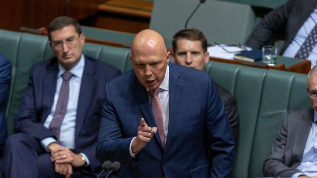 Peter Dutton fired up after the Mark Dreyfus accusation he stayed silent on the Nazi issues last weekend in Melbourne.Picture: Gary Ramage