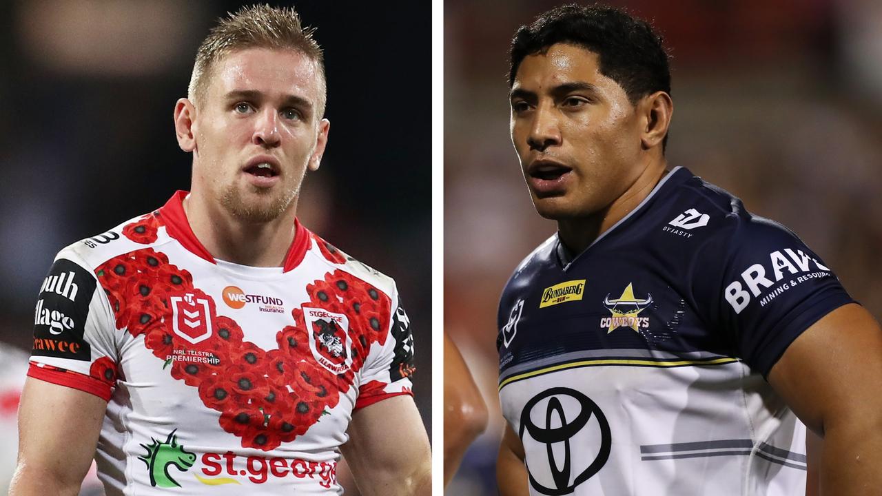 Dragons fullback Matt Dufty and Cowboys star Jason Taumalolo.