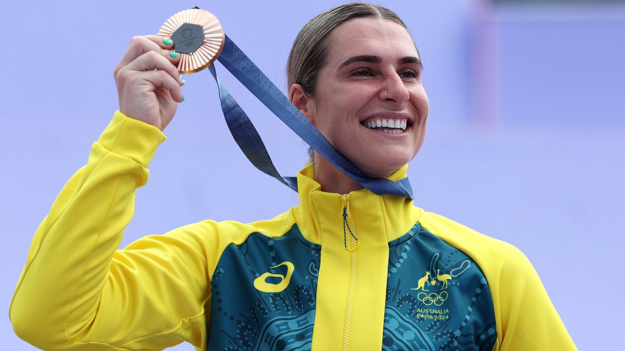 How sweet it is: the mental toughness of Australia’s Natalya Diehm cannot be overstated – and after an extraordinary display of perseverance, she did it, taking a bronze medal at these Olympic Games. Picture: Alex Broadway/Getty Images