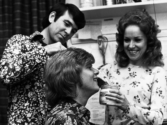 arnham getting ready for performance in show "Sadie The Cleaning Lady" at Her Majesty's Theatre in Adelaide in the late 1960s.