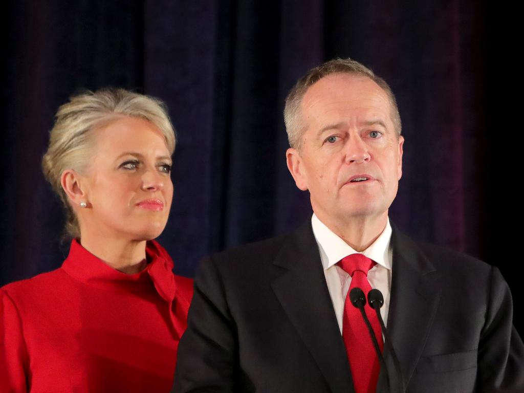 Mr Shorten and Chloe during his concession speech on election night in 2019. Picture: Stuart McEvoy