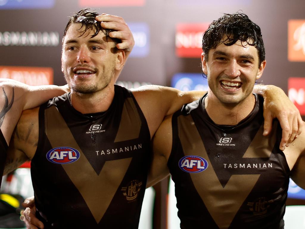 New Hawks Josh Battle and Tom Barrass. Picture: Getty Images