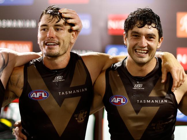 New Hawks Josh Battle and Tom Barrass. Picture: Getty Images