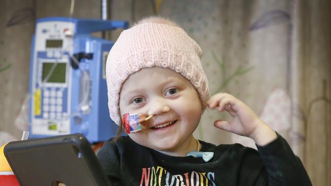 Luna Phillips, four, receiving chemotherapy for lymphoblastic leukaemia. Picture: David Caird