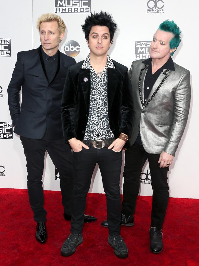 Mike Dirnt, Billie Joe Armstrong and Tre Cool of Green Day attends the 2016 American Music Awards at Microsoft Theater on November 20, 2016 in Los Angeles, California. Picture: Getty