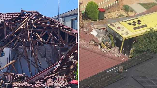 A bus crashed into a home on Aplin Rd in Bonnyrigg Heights on Tuesday. Picture: Supplied.