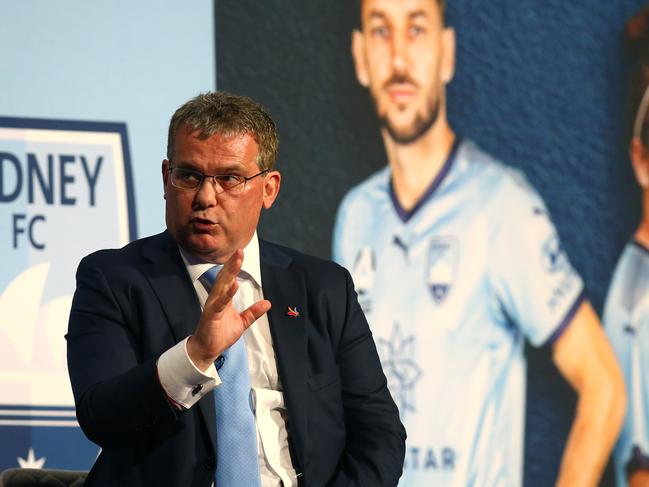 SYDNEY, AUSTRALIA - APRIL 04: Chris Nikou, Chairman of Football Federation Australia speaks during the Sydney FC in Business Lunch at The Star Events Centre on April 04, 2019 in Sydney, Australia. (Photo by Jason McCawley/Getty Images for Sydney FC)