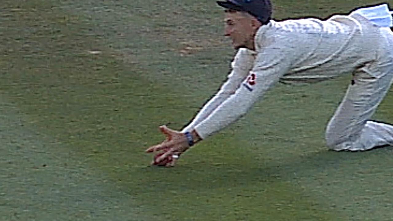 A side on view of Joe Root's catch to remove Marnus Labuschagne.