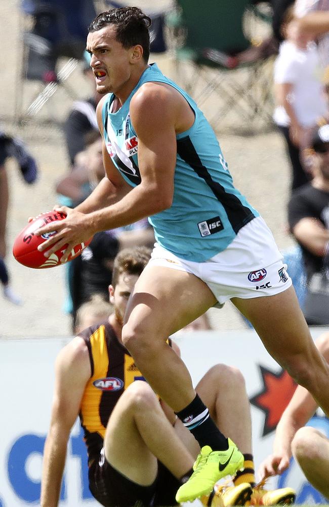 Port Adelaide’s Sam Powell-Pepper on his way to scoring a goal. Picture Sarah Reed