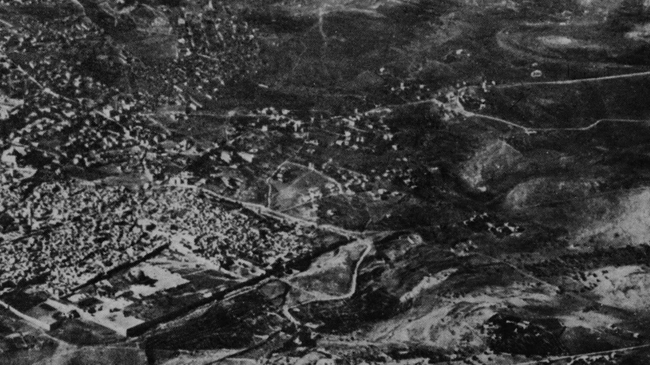 The earliest aerial photo of Jerusalem, with an oval fortification visible nearby. Picture: Library of Congress