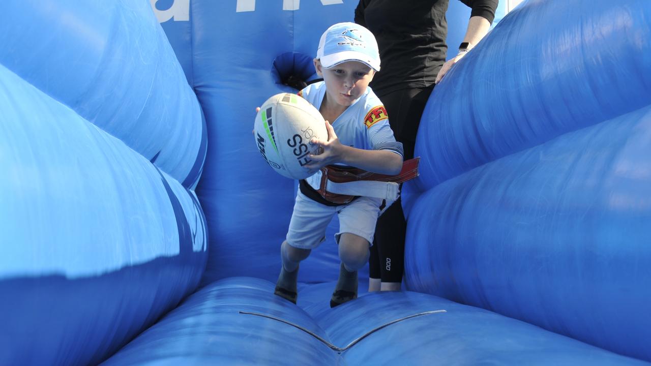 It wasn’t all about the footy on Sunday, with young fans treated to a full match day experience complete with a inflatable try-scoring zone. Photo: Tim Jarrett