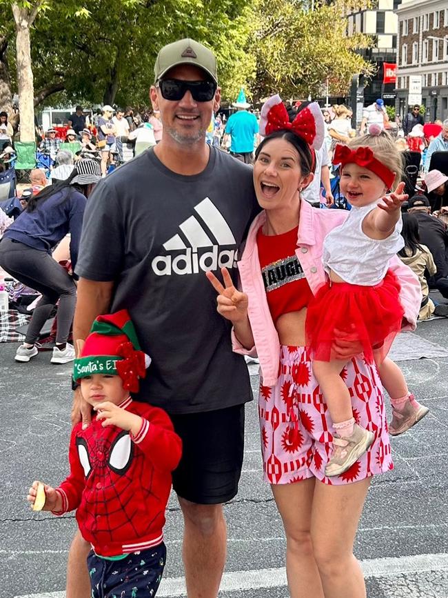 Sam James with partner Scott Fox and their children Jai and Arlow. Picture: Supplied