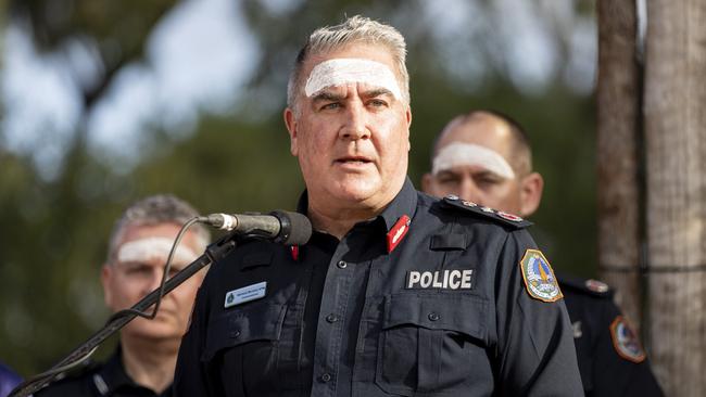 NT Police Commissioner Michael Murphy delivering an apology to First Nations people at Garma. Picture: Teagan Glenane/YYF