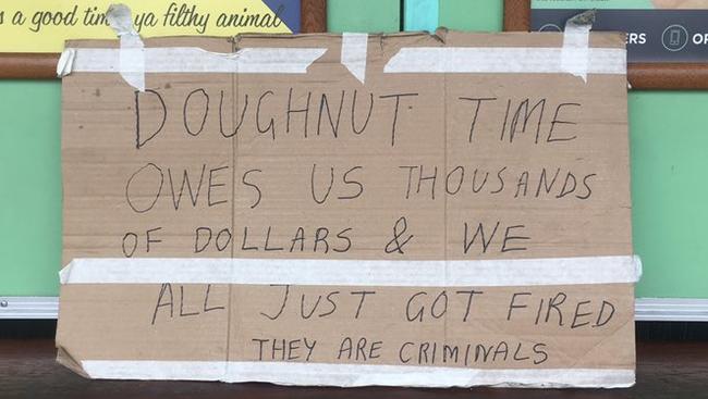 A sign on one of the Doughnut Time stores.