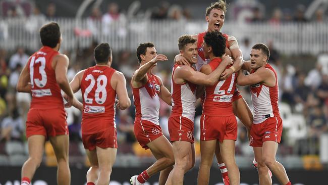 The young Swans relished in their victory over the Demons. Picture: Getty Images