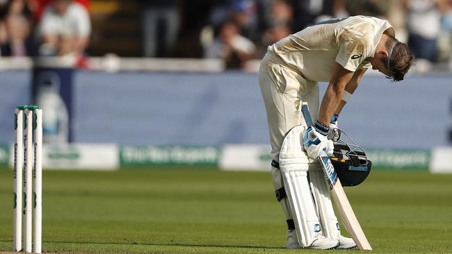 Steve Smith takes a breath after his magnificent century on Day One of the First Ashes test at Edgbaston. Picture: Ryan Pierse/Getty