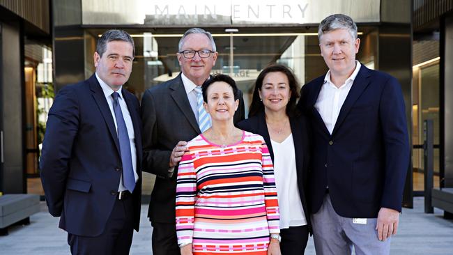 MD &amp; CEO Healthcope Gordon Ballantyne, MP Brad Hazzard, former CEO of NBH Deborah Latta, Surgeon Stuart Pincott and former Medical Director of NBH Louise Messara out the front of the new Northern Beaches Hospital when it opened. Picture: Adam Yip.