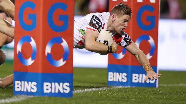 St George's Matt Dufty scores the winning try during the St George v Parramatta NRL match at WIN Stadium, Wollongong. Picture: Brett Costello