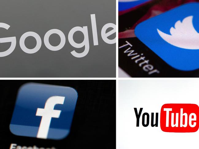 This photo combo of images shows, clockwise, from upper left: a Google sign, the Twitter app, YouTube TV logo and the Facebook app. Facebook has taken the lion's share of scrutiny from Congress and the media for its data-handling practices that allow savvy marketers and political agents to target specific audiences, but it's far from alone. YouTube, Google and Twitter also have giant platforms awash in more videos, posts and pages than any set of human eyes could ever check. Their methods of serving ads against this sea of content may come under the microscope next.  (AP Photo)