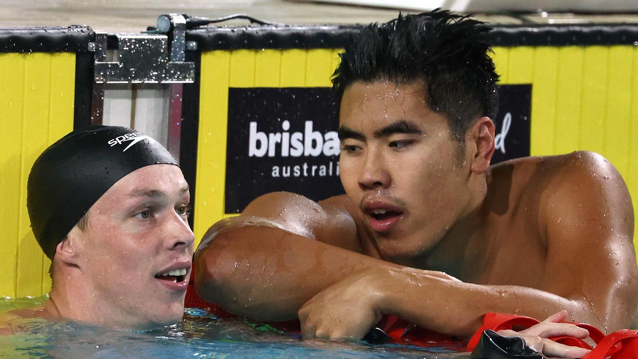 Joshua Yong kept Zac Stubblety-Cook company in the 200m breaststroke. Photo by DAVID GRAY / AFP.