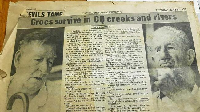 Gladstone Observer story from May 5, 1987 regarding crocodile sightings in the Gladstone region. Arthur and Ted Nash. Picture: Contributed