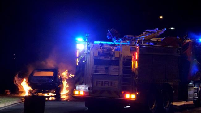 A Clyde car fire on Pound Rd at McCormacks Rd has been deemed “suspicious” by investigating police. Picture: Facebook.