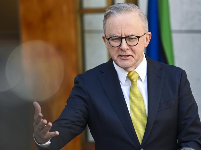 CANBERRA, Australia - NewsWire Photos - September 23, 2024: Minister for Finance Katy Gallagher and Prime Minister Anthony Albanese hold a press conference at Parliament House in Canberra. Picture: NewsWire / Martin Ollman