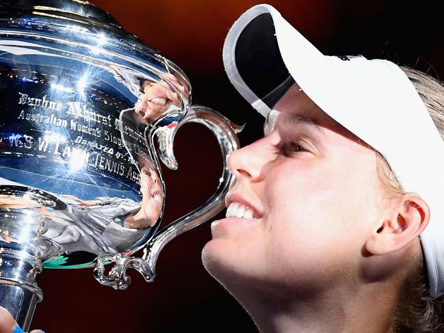 Caroline Wozniacki celebrates her Australian Open win. Photo: Quinn Rooney/Getty Images